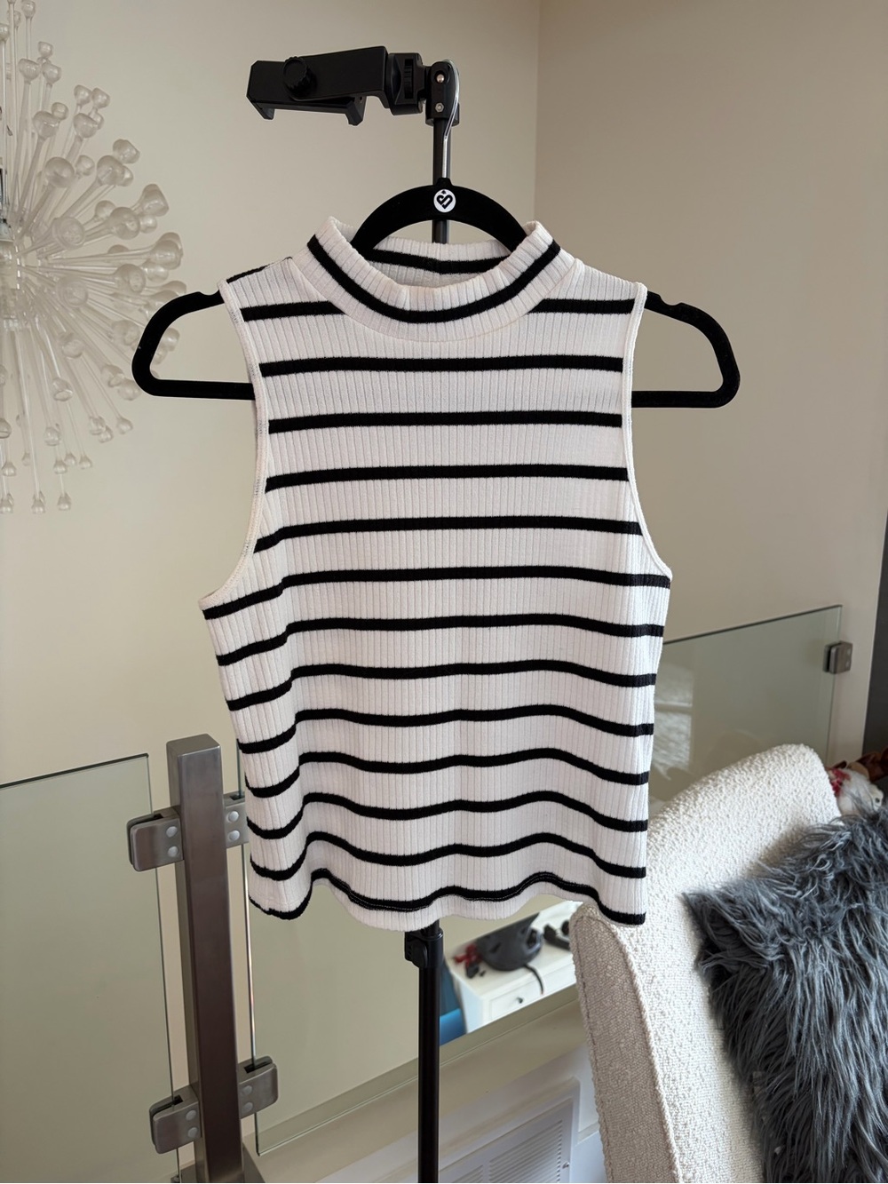 Old Navy Black and White Striped Mock Neck Tank